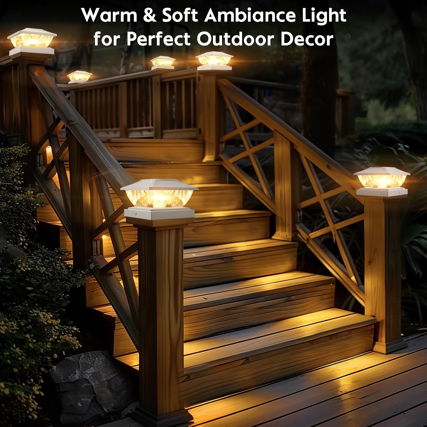 APZZLOXH Outdoor Solar Light - 8-Pack Installation - 12-Pack Installation 2 Types of Solar Fence Lights, Suitable for 4x44.5 X4.55x5 Wood and Vinyl Posts, Solar Deck Light Suitable for Front Porch Patio Decoration, Warm White and Cool White Light