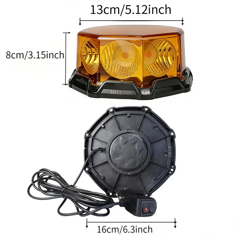 Magnetic Rotating Safety Light, Suitable for Vehicles, Trucks and Trailers, 12-24V LED COB Hazard Warning Light, Roof Mounted, Battery-Free