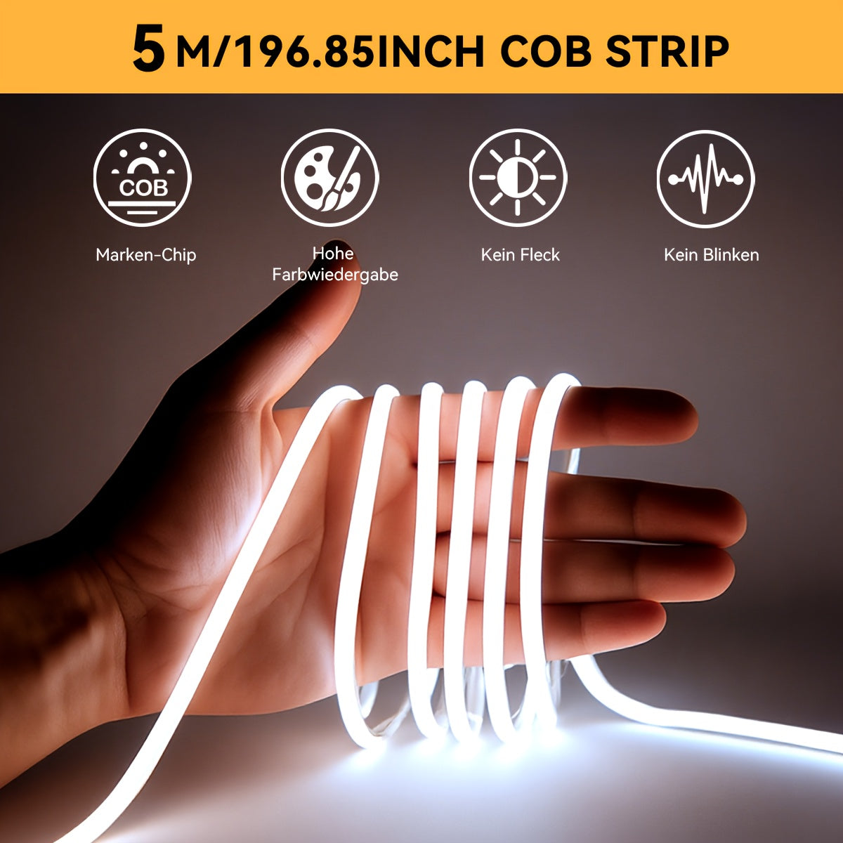 USB 供电自粘柔性可裁剪灯带，超薄 COB LED 灯带，2个规格可选，日光和暖白光 (3000-6500K)，无点设计，适用于卧室、橱柜下照明、卧室照明、现代照明、柔性照明