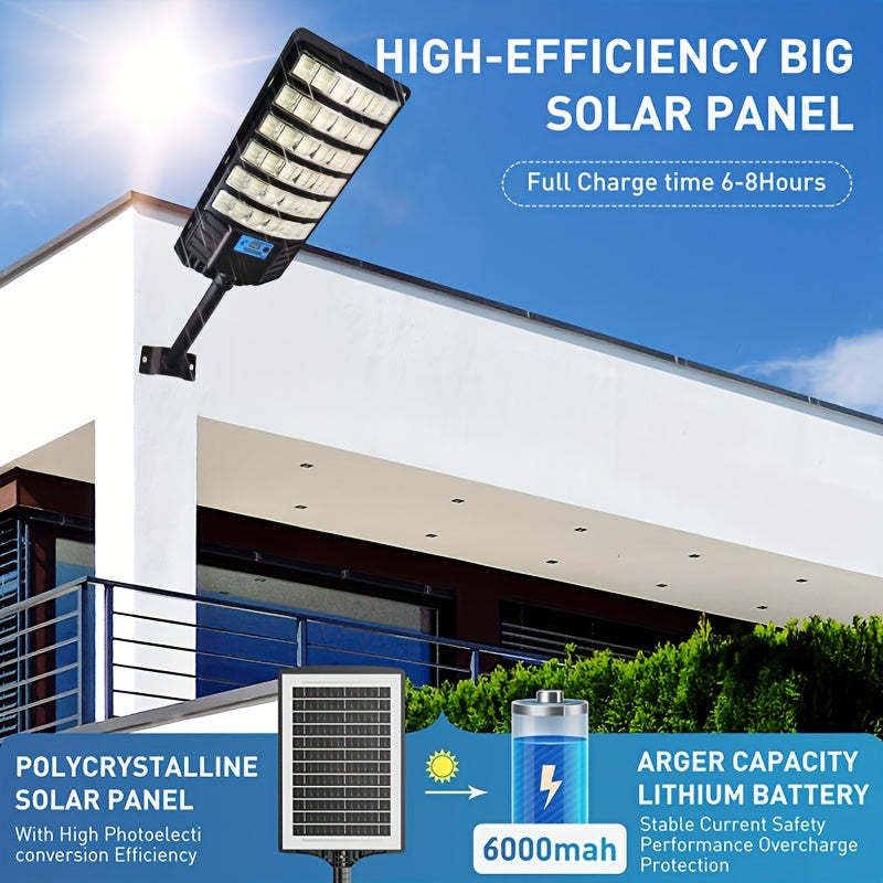 Outdoor Solar Street Light, Ultra-Bright LED Floodlight, Equipped with Motion Sensor and Remote Control, Designed for Security Lighting in Gardens, Courtyards, Pathways and Parking Lots, Energy Saving.