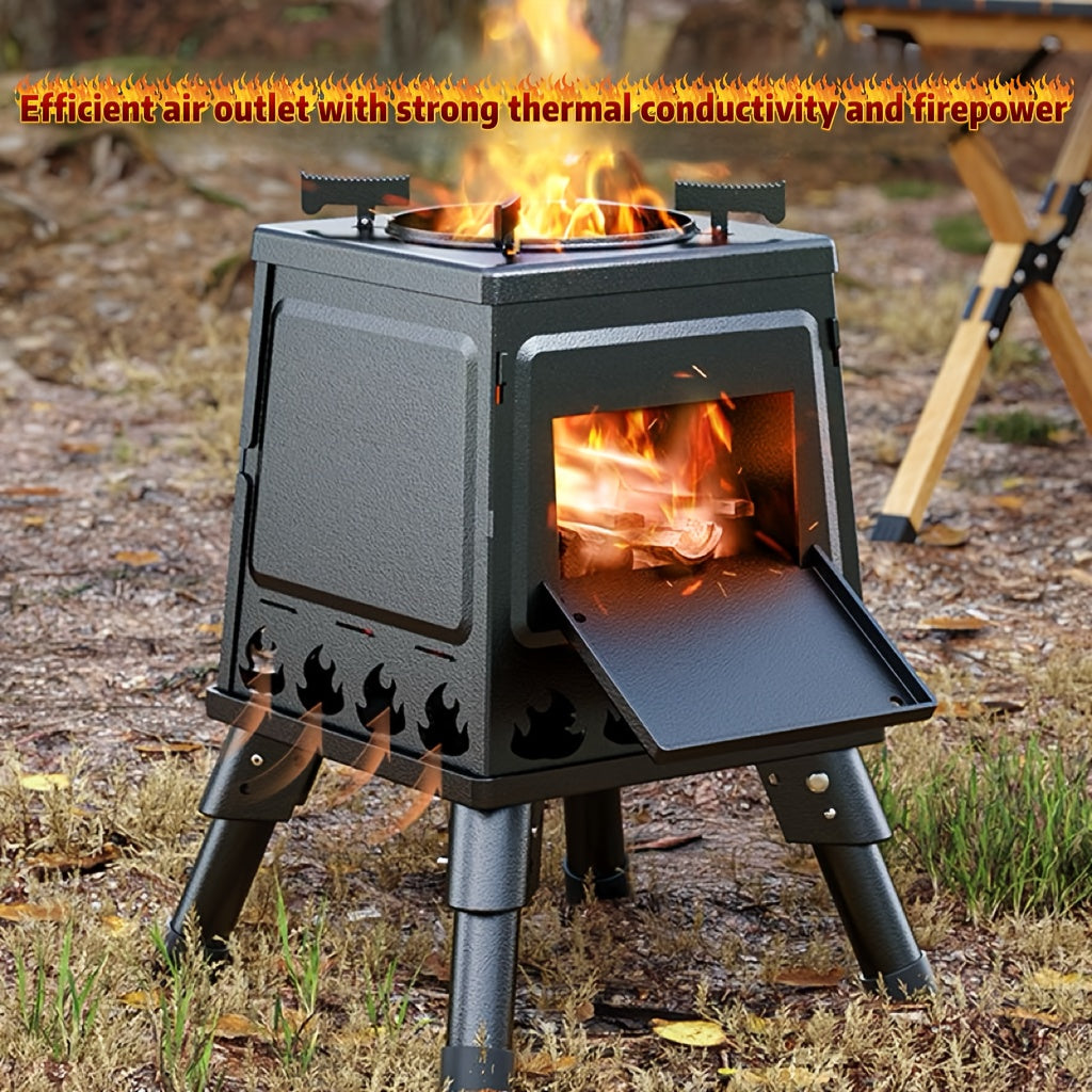 Portable Wood Burning Stove | Compact Outdoor Cooking Solution with Carry Bag, Iron Material, No Ignition Function, Compatible with Dry Wood/Charcoal - HALFIRE/