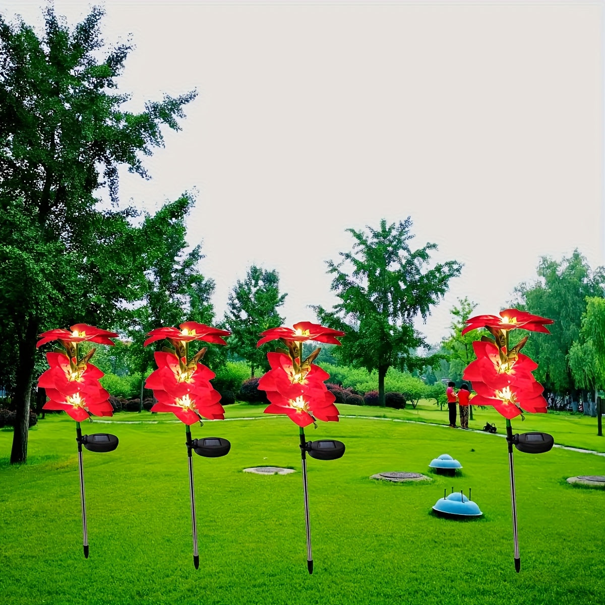 8-Piece Solar Large Red Flower LED Light Set, Realistic Design, Suitable for Garden Decoration. These Semi-Flush Mount Lawn Lights Come with a Switch, Perfect for Outdoor Spaces such as Courtyard, Patio, Lawn.