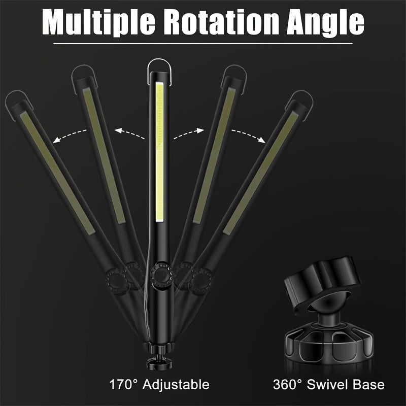 1/2Pcs Super Bright Handheld Work Light Rechargeable LED Flashlight Power Level Display Rotatable Dimmable Hands-Free COB Flashlight With Hook USB Charging for Fishing Hiking