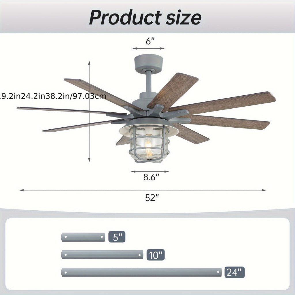 Sofucor 52" Large Ceiling Fan with Light & Glass Shade, Premium Cement Gray, Smart Ceiling Fan with Light, Remote Control, DC Motor, 1/4/8H Timer, Indoor/Outdoor for Living Room, Kitchen, Bedroom