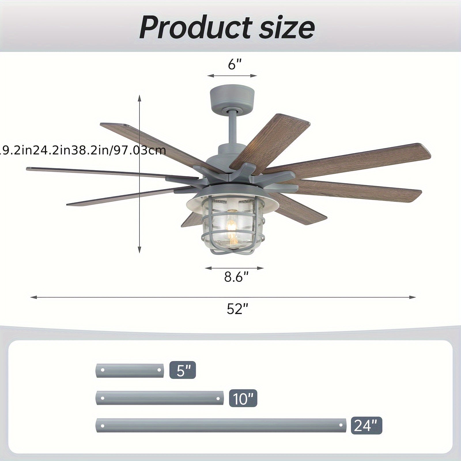 Sofucor 52" Large Ceiling Fan with Light & Glass Shade, Premium Cement Gray, Smart Ceiling Fan with Light, Remote Control, DC Motor, 1/4/8H Timer, Indoor/Outdoor for Living Room, Kitchen, Bedroom