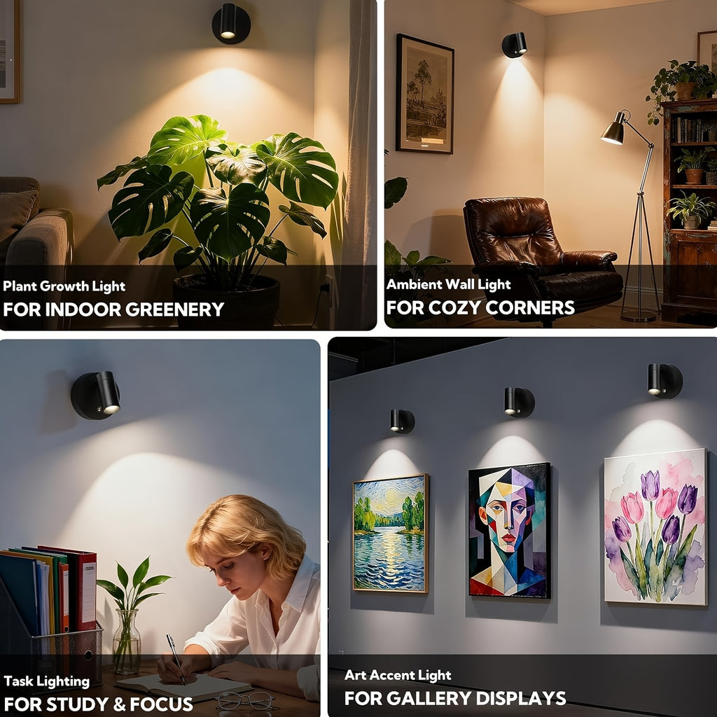 4-Pack Indoor LED Spotlight, Rechargeable Built-in Battery, Infrared Remote Control & Timer Function, 3 Color Temperature Wall Lamp, Mini Art Decor Light, Perfect for Plants, Artworks and Paintings