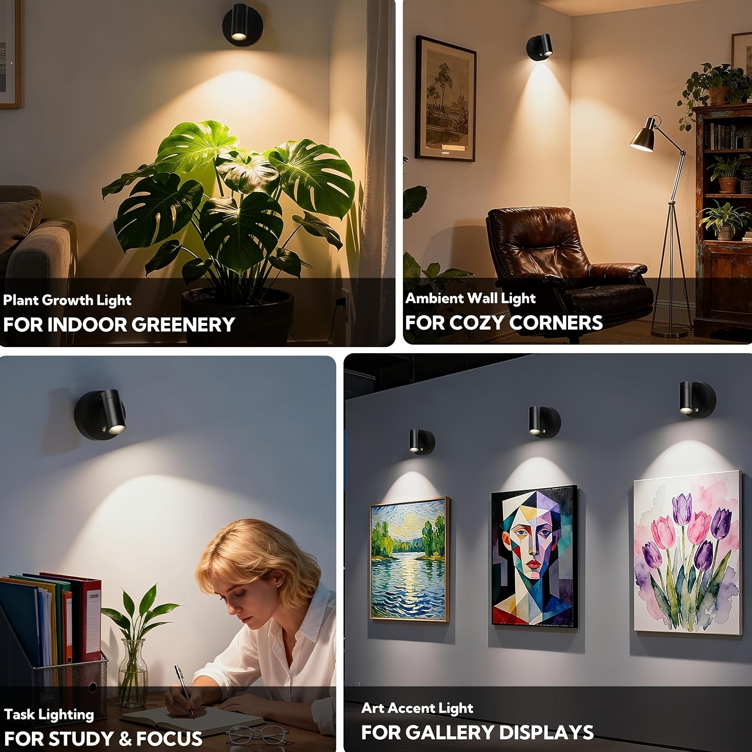 4-Pack Indoor LED Spotlight, Rechargeable Built-in Battery, Infrared Remote Control & Timer Function, 3 Color Temperature Wall Lamp, Mini Art Decor Light, Perfect for Plants, Artworks and Paintings