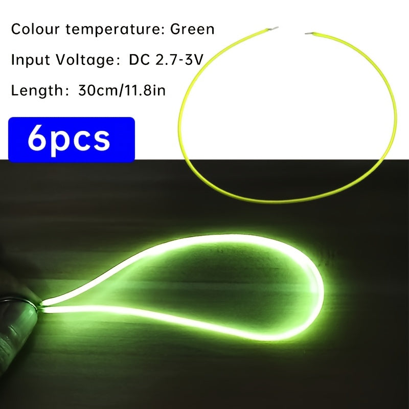 6条柔性LED灯带 - 暖光、红色、绿色、蓝色、粉色 | 38mm/130mm/300mm螺旋灯泡，适用于DIY与装饰 | 电池供电（DC3V） | 强光可弯曲，适合厨房/客厅/书桌