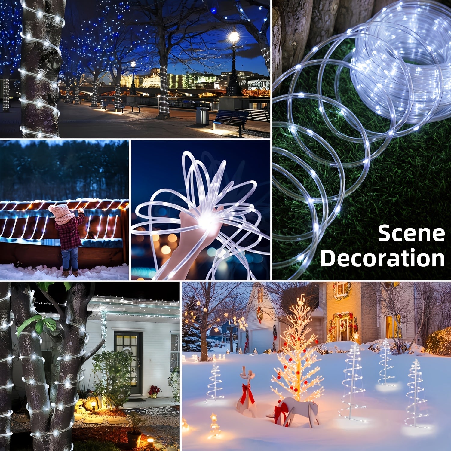 1pc solar tube light, 50/100/200/300 LED fairy flexible hose string light, 12 lighting modes, suitable for porches, courtyards, paths, fences, pools, parties, Christmas decoration