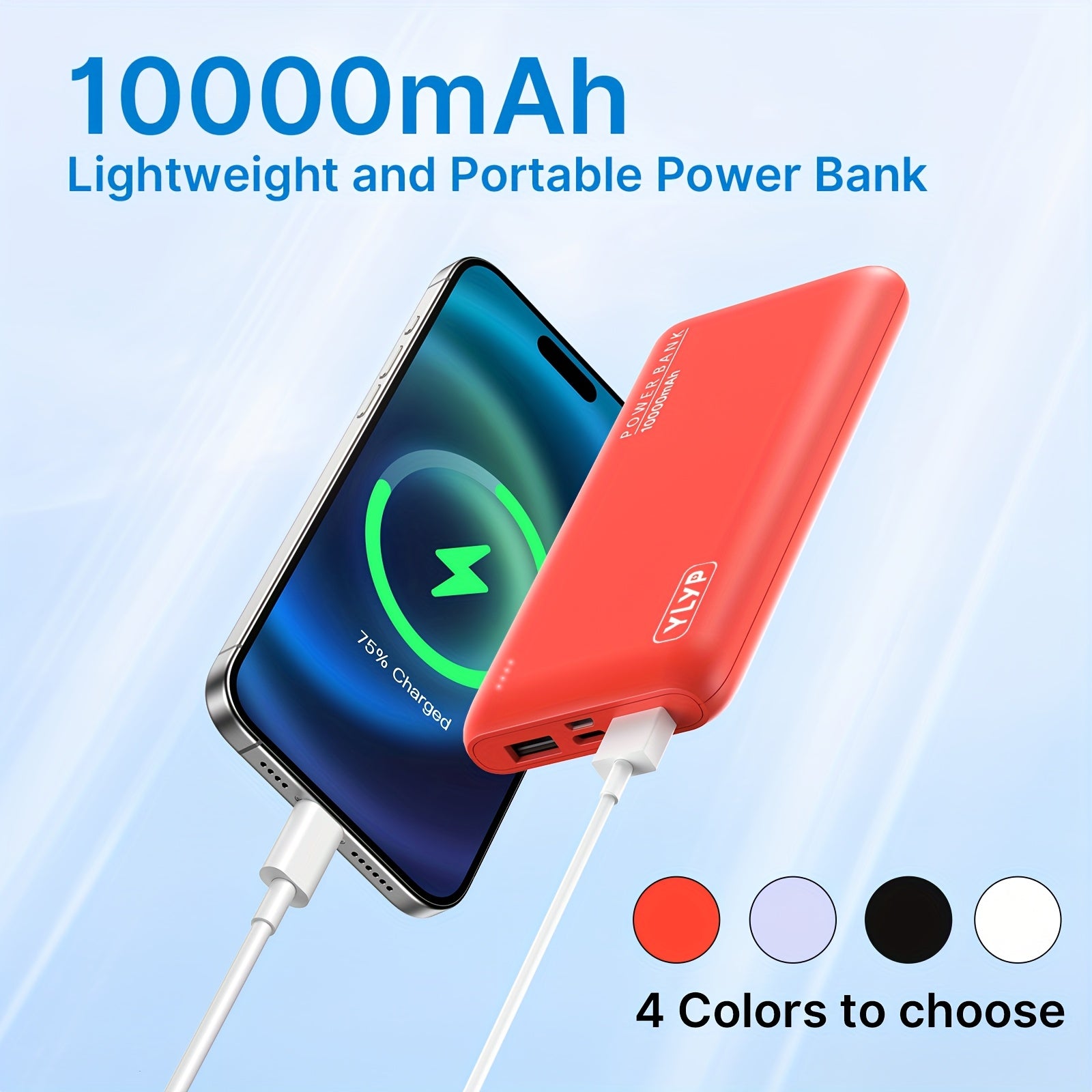 10, 000Mah Slim And High-Capacity Portable Power Bank, Featuring a 5V2A Dual USB Charger with an LED Battery Indicator, Compatible with for iphone And Android Devices, Offering 2 USB Outputs And Type-C/Micro Inputs