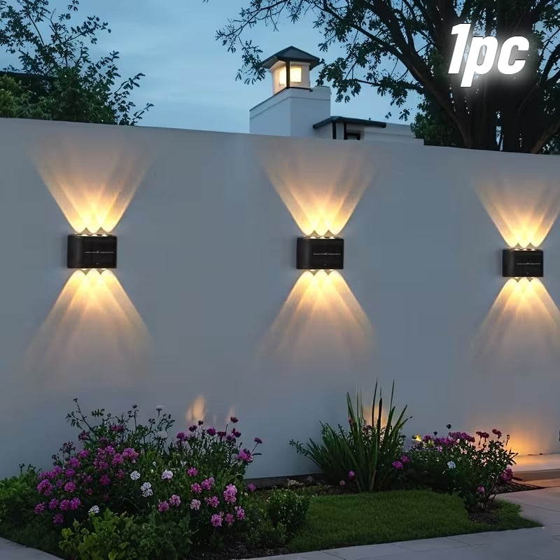 6 LED Beads / Solar Exterior Wall Light / Solar Wall Light / Outdoor Anti-Glare Lighting Solar Outdoor Light, Solar Outdoor Wall Washer Light, Double-Head Wall Light, Energy Saving, Solar Charging, Semi-Flush Mount Installation
