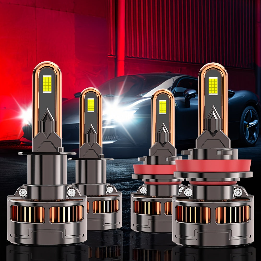 4-Pack, 2Pcs 9005 + 2Pcs H11, H4 Car LED Headlights, H7 LED Bulbs, 120,000 Lumens, Low/High Beam, H1, H4/9003/HB2, H7/H18, H8/H9/H11/H16, 9005/HB3, 9006/HB4, 9012/HIR2, 12V/24V, with External Driver, No Battery Needed