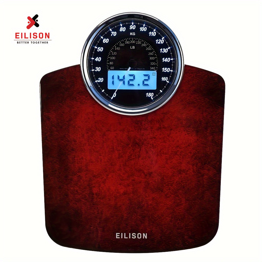 EILISON 高级二合一数位与模拟体重秤 - 体重 400 磅，4 个高精度 GX 感测器准确、厚钢化玻璃、大型显示屏（红色）