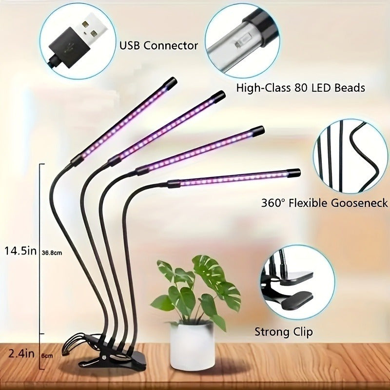 1/2/3/4 Head LED Grow Light, 360° Adjustable Gooseneck, USB Powered, Red & Blue Dual Spectrum, Efficient Full Spectrum Panel, with Adjustable Plant Light and Flexible Rotation - Perfect for Indoor Greenhouse Flowers, Charger Not Included