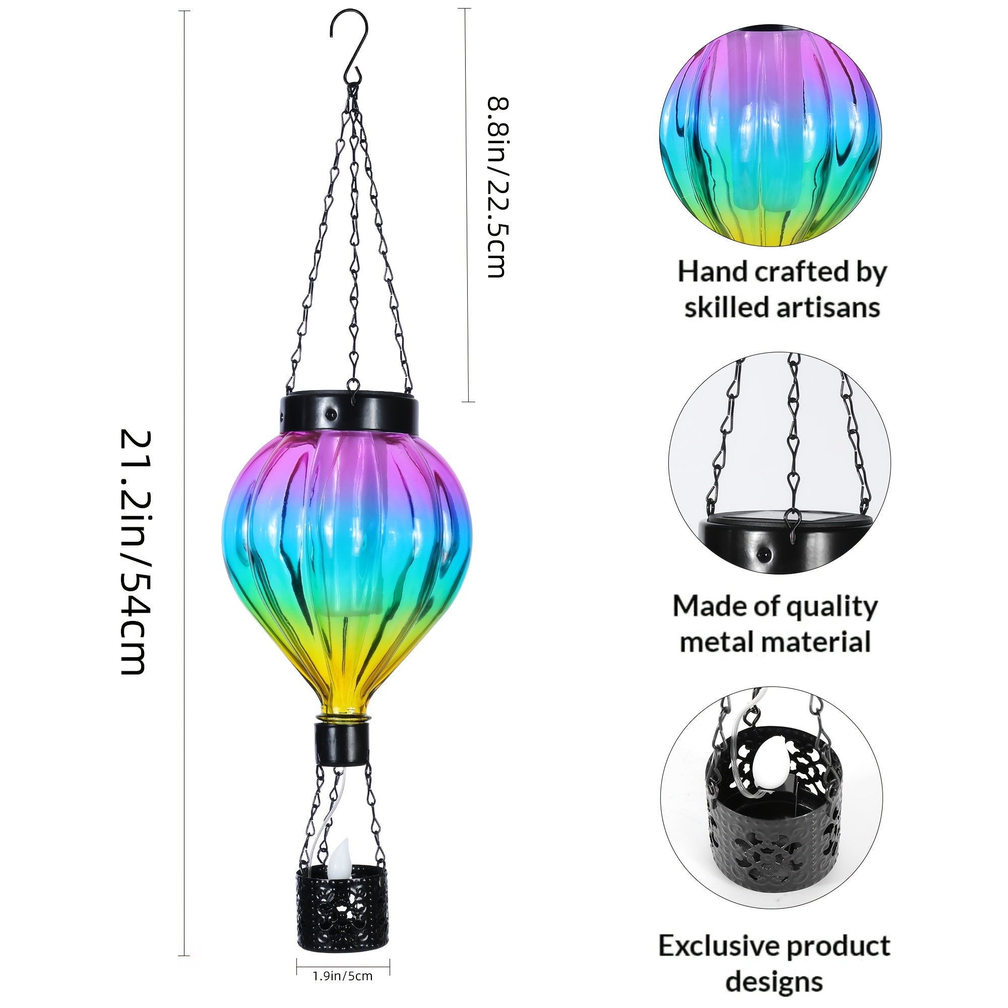 OTDECOR 1-Piece Gradient Color Solar Hot Air Balloon Outdoor Lantern, Hanging Light, IPX4 Colorful LED Hot Air Balloon Courtyard Hanging Decoration, Suitable for Courtyard, Garden, Porch, Ideal Gift to Enhance Outdoor Atmosphere.