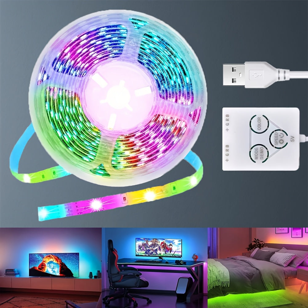 3.3英尺/1米-100英尺/30米 LED灯带，5V RGB LED灯，带3键遥控器，亮度可调，颜色可变，非常适合电视、客厅、卧室或派对环境（USB供电）