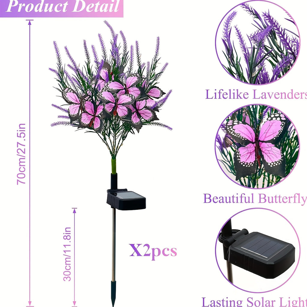 4pcs Solar Lavender with Butterfly Flower Light LED Outdoor Decoration Courtyard Garden Villa Atmosphere Lawn Ground Insert Landscape Light Party Decorative Flower Light