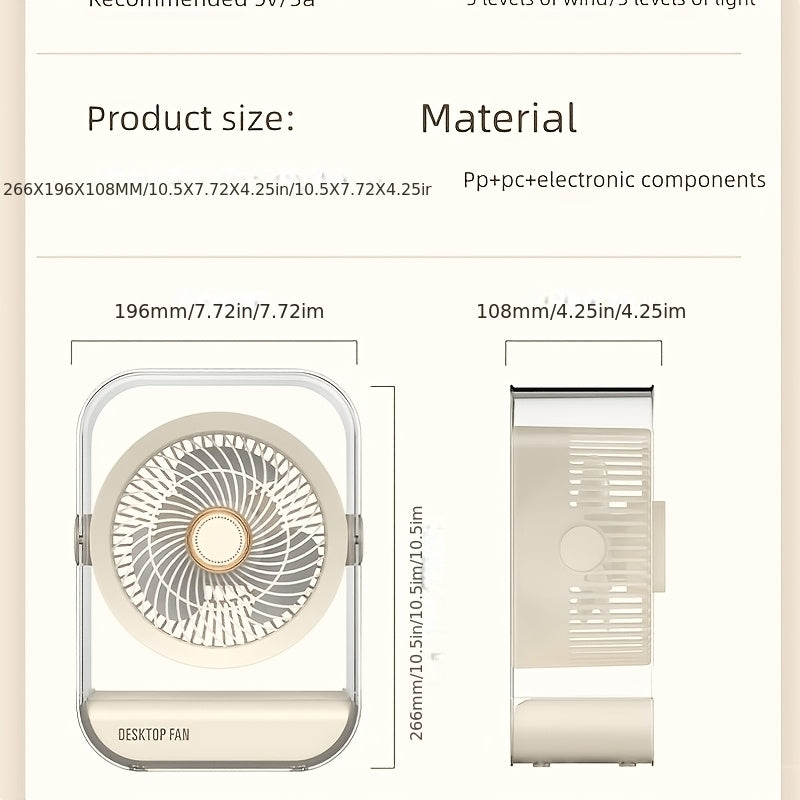 Desktop & Hanging Dual-Use Air Cooler Fan, Rechargeable Household Electric Fan, Portable Desk Fan for Camping, Office, Home and Living Room