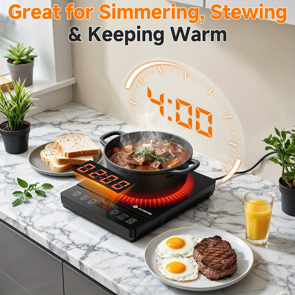 AOBOSI 1800W Portable Induction Cooktop, Single Burner Countertop Stove, LCD Screen, 17 Power Levels / 20 Temperature Settings