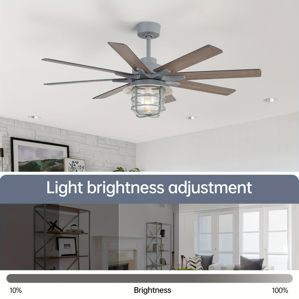 Sofucor 52" Large Ceiling Fan with Light & Glass Shade, Premium Cement Gray, Smart Ceiling Fan with Light, Remote Control, DC Motor, 1/4/8H Timer, Indoor/Outdoor for Living Room, Kitchen, Bedroom