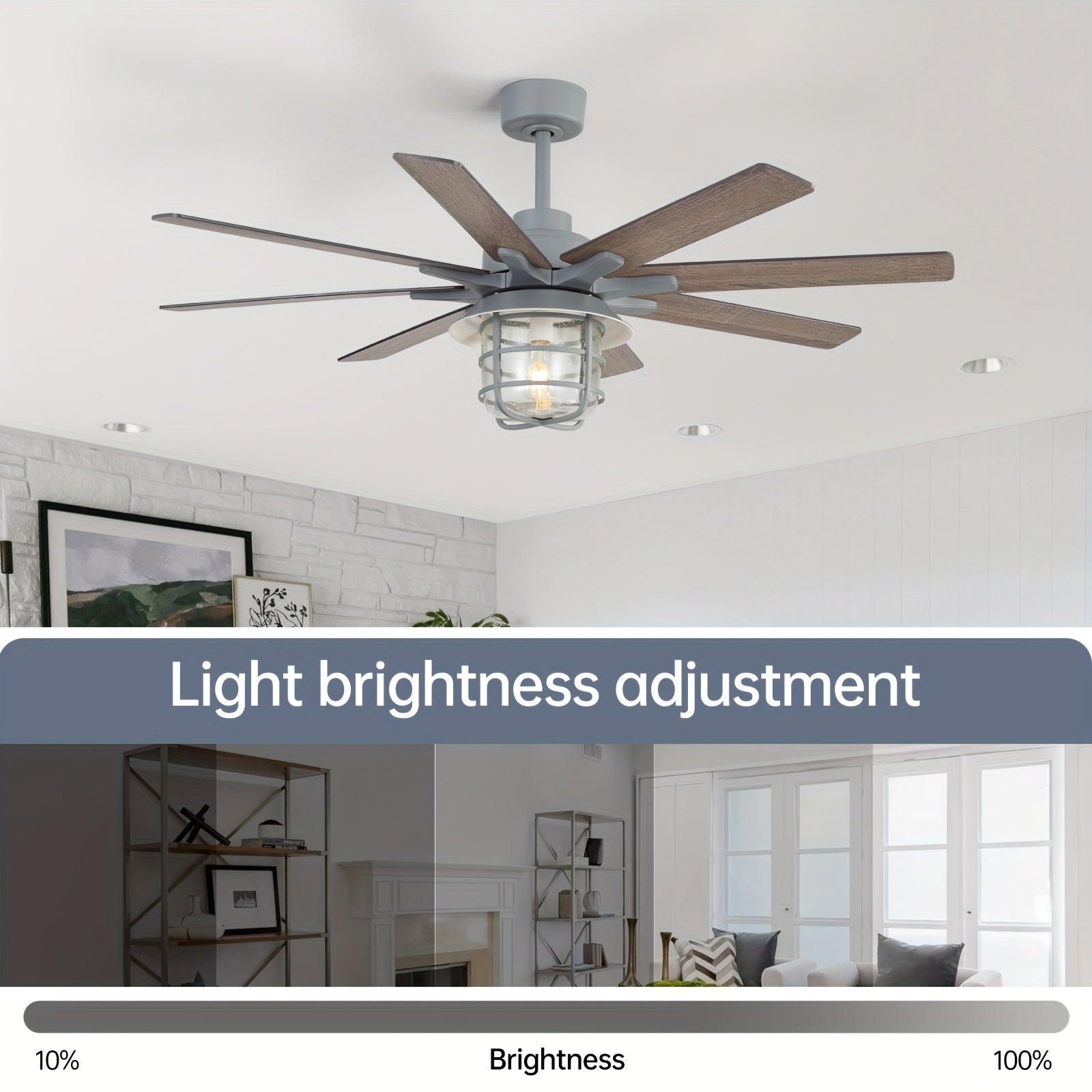 Sofucor 52" Large Ceiling Fan with Light & Glass Shade, Premium Cement Gray, Smart Ceiling Fan with Light, Remote Control, DC Motor, 1/4/8H Timer, Indoor/Outdoor for Living Room, Kitchen, Bedroom