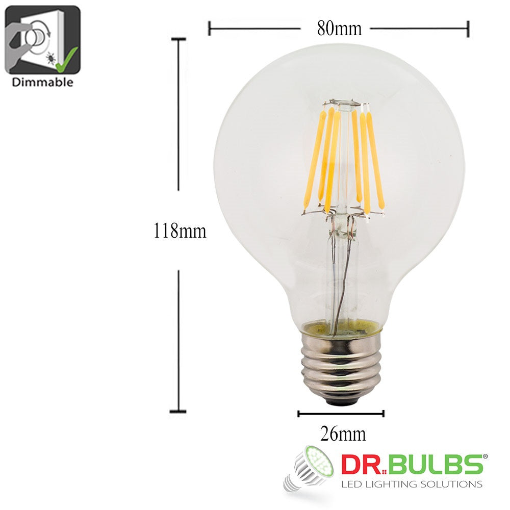 G25 5W LED (replaces 40W incandescent) 2200K ultra warm white dimmable LED filament globe bulb
