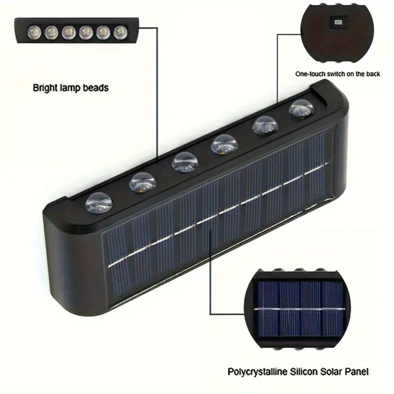 One-Piece Solar Wall Light, Wall Light Lighting Fixture, for Outdoor Wall Decoration and Ambient Lighting, Black Housing Up and Down Wall Light