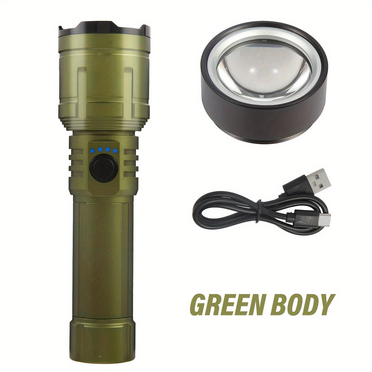 Lihangxing 5000mAh USB-C Rechargeable Tactical Flashlight - 500 Lumens Super Bright LED, Telescopic Zoom Up to 1968.5 Inches, Durable Aluminum Alloy Structure, Comes with Storage Box and Charging Cable
