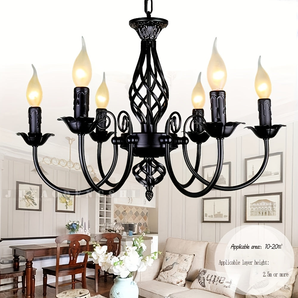 Farmhouse Candle Chandelier Ceiling Light, Rustic Industrial Pendant Ceiling Fixture, Vintage Chandelier for Bedroom, Hallway, Kitchen, Dining Room, Bar, Foyer, Matte Black E14 Bulb Base (Bulb Not Included)