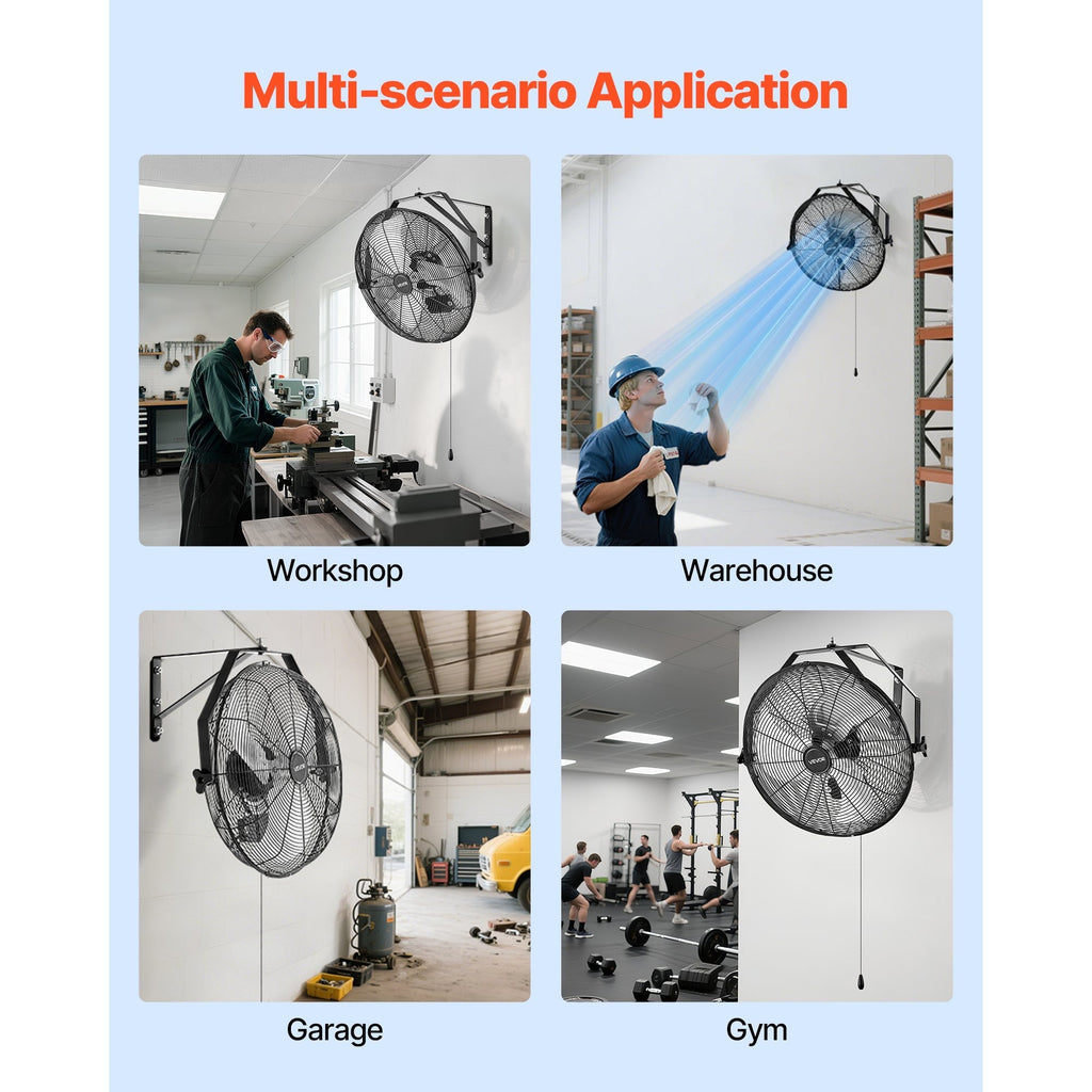 VEVOR 18" / 20" Industrial Wall Mount Fan, 3 Speeds, 4000 CFM / 4650 CFM, Garage Workshop Fan