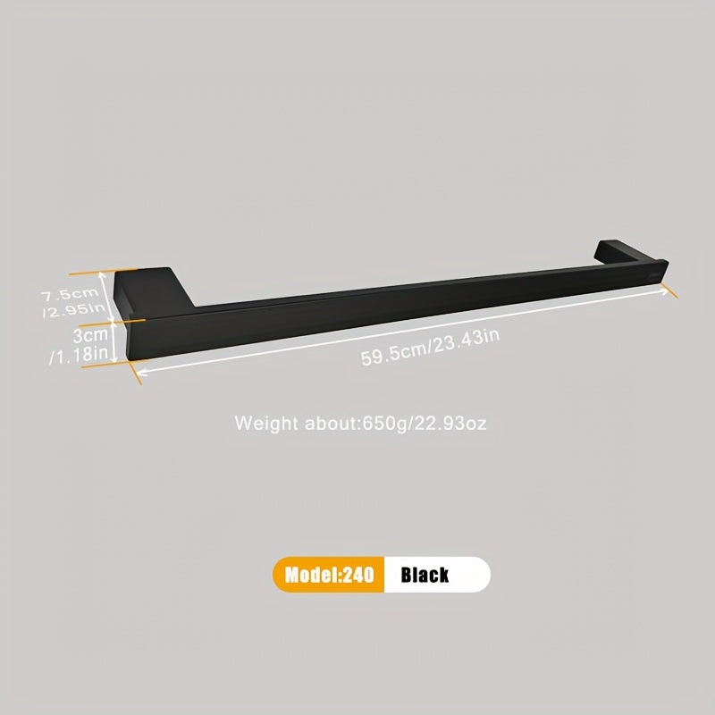 1pc Bath Towel Rack - 304 Stainless Steel Towel Bar, Wall Mount Single Rod, 60cm/24inch Length, Clothes Drying Rack, Thickened Material, Available in Polished & Painted Finishes