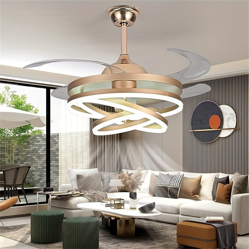 This 42 Inch Ceiling Fan Features Modern Stylish Design with 4 Retractable ABS Blades, Perfect for Bedroom Living Room Dining Room and Home Decoration
