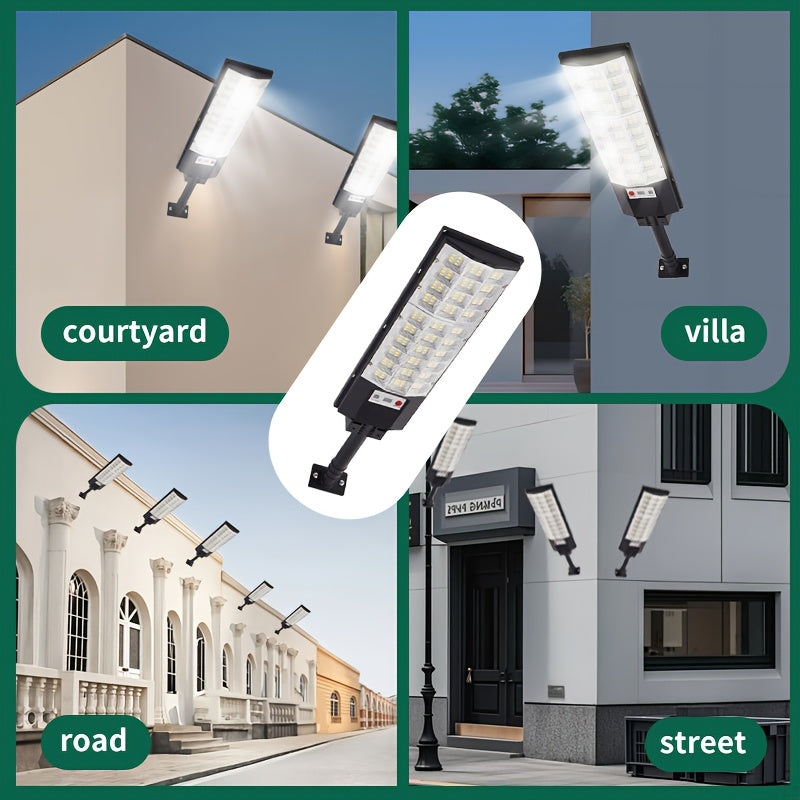 2 Pack 3D Curved Screen Integrated High-Brightness Solar Street Light, with PIR Motion Sensor and Remote Control, Perfect for Parking Lots, Courtyards, Gardens, Villas, Outdoor Solar Light
