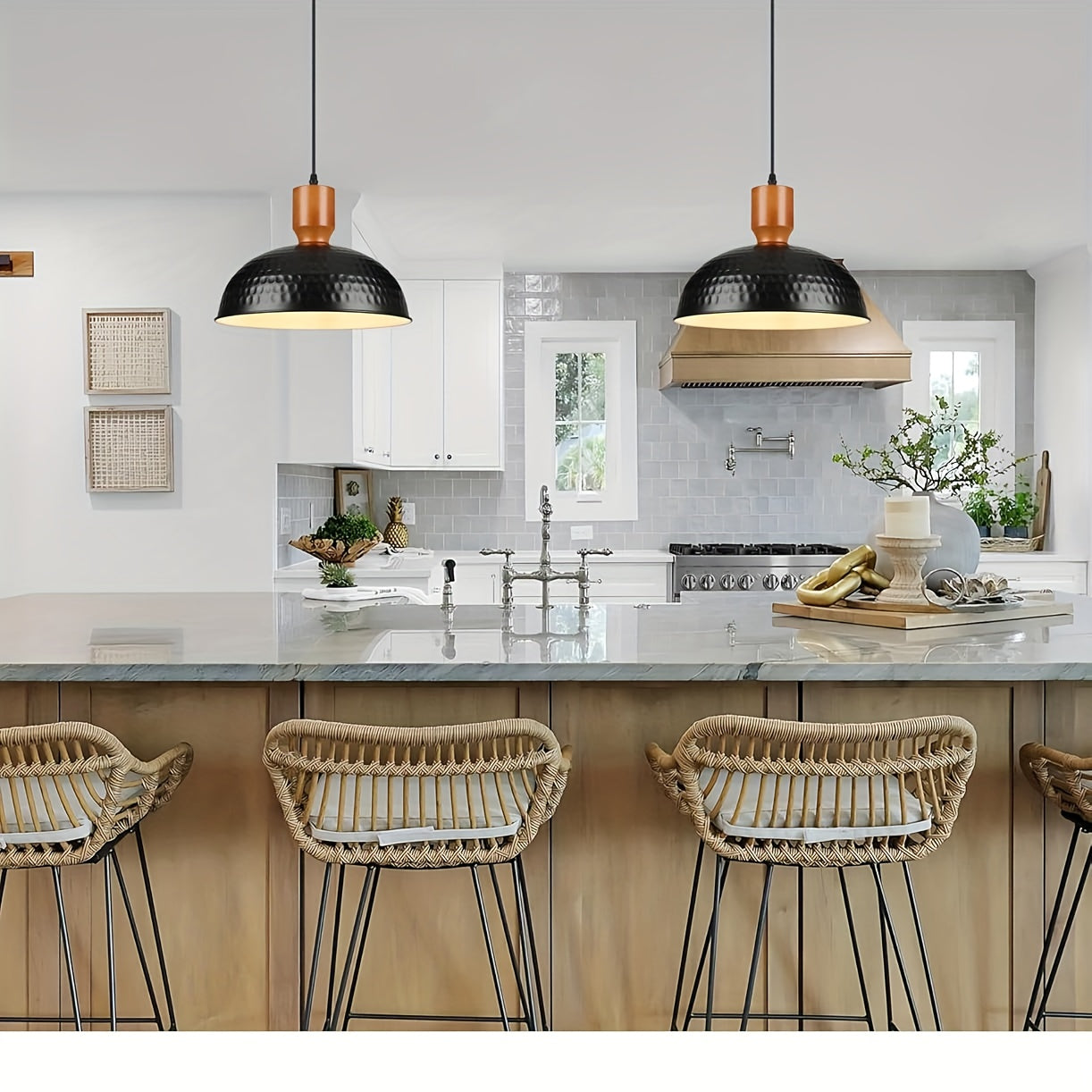 Black/Blue Hammered Kitchen Island Light, Industrial Pendant Light with Dome Shade, Adjustable Metal Hanging Pendant Light, Ceiling Pendant Light Suitable for Dining Room and Bedroom