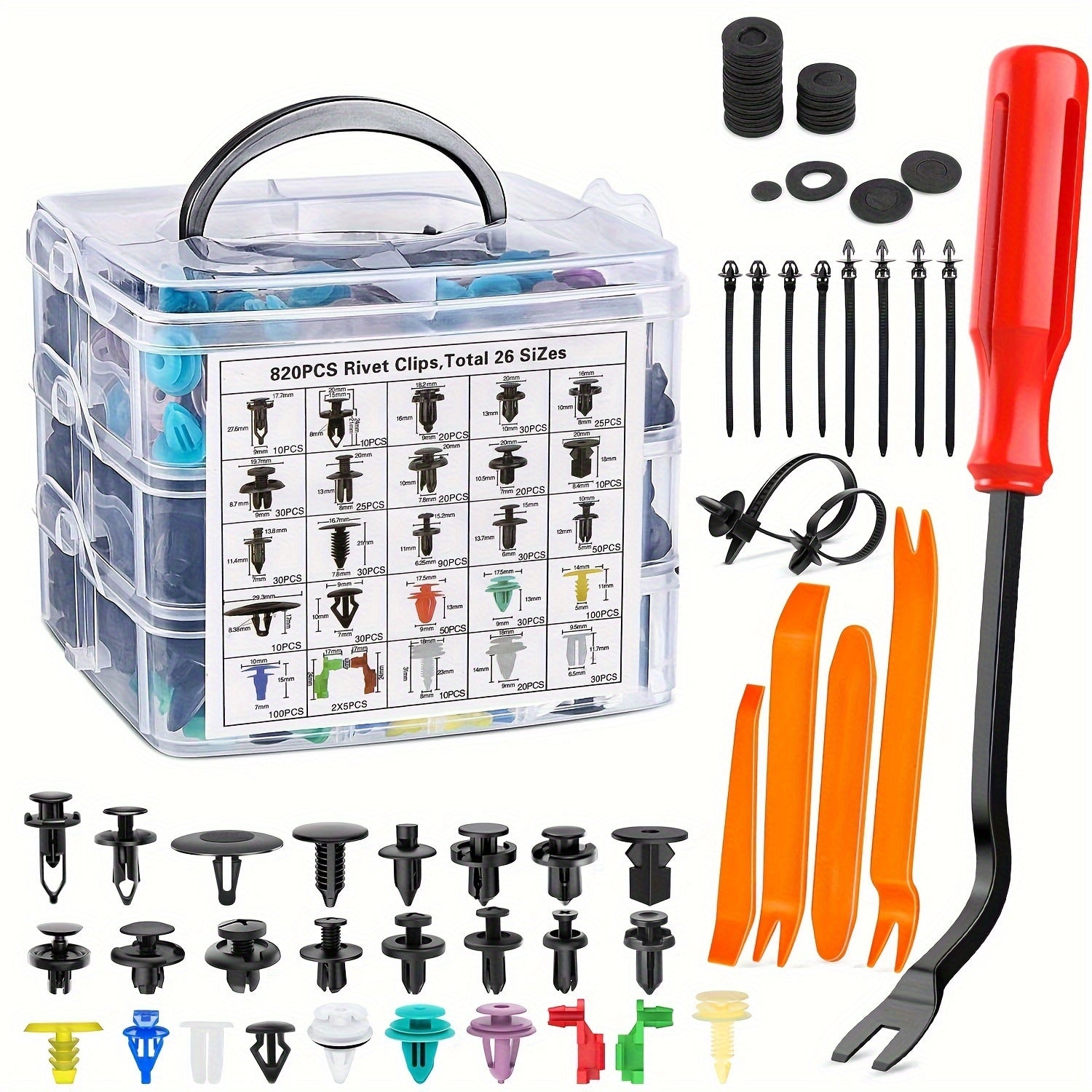 925/1240-Piece Multi-Function Large Capacity Auto Clip Assortment Kit – Heavy-Duty Automotive Fasteners in 32 Sizes (Screws, Clips, Retainers) for Dashboard, Interior Panel, Audio System Repair/Installation