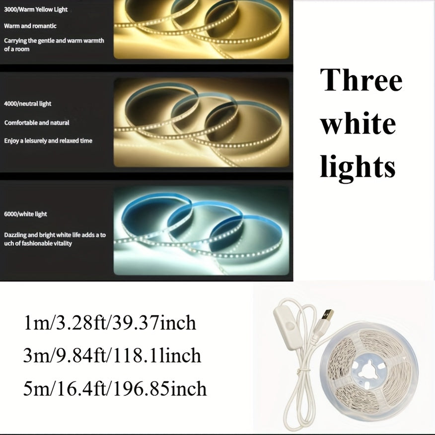 501开关式 USB 白色/暖白色/中性色 LED灯条、安全电压5V，LED灯带、带开关 LED灯条、多功能且可切割, 非常适合室内卧室家居装饰客厅、万圣节、旅行、乐器、圣诞节、生日礼物、客厅灯、电脑，电视等