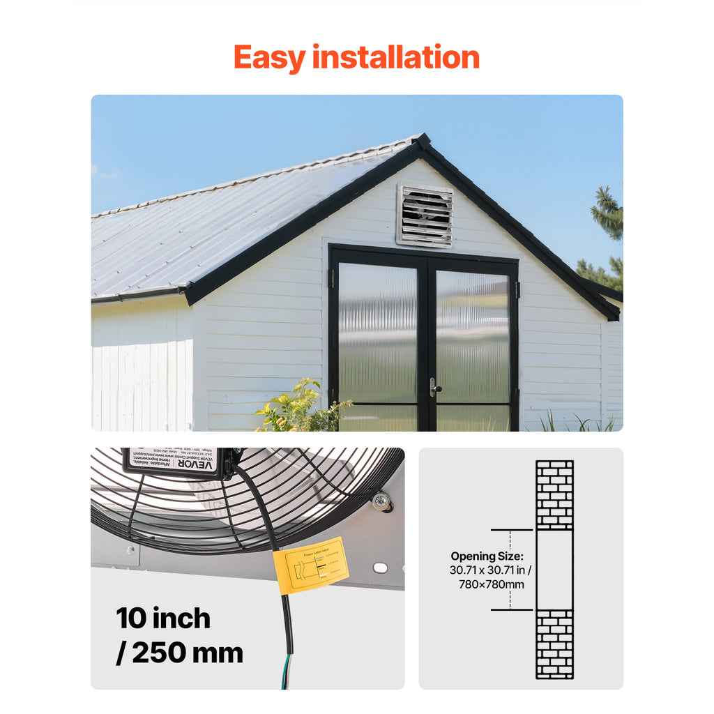 VEVOR 30"/36" Shutter Exhaust Fan, Wall-Mounted Attic Vent Fan, AC Motor, Heavy-Duty Steel Construction, Low Noise, for Shed, Garage, Greenhouse Ventilation & Cooling, Silver