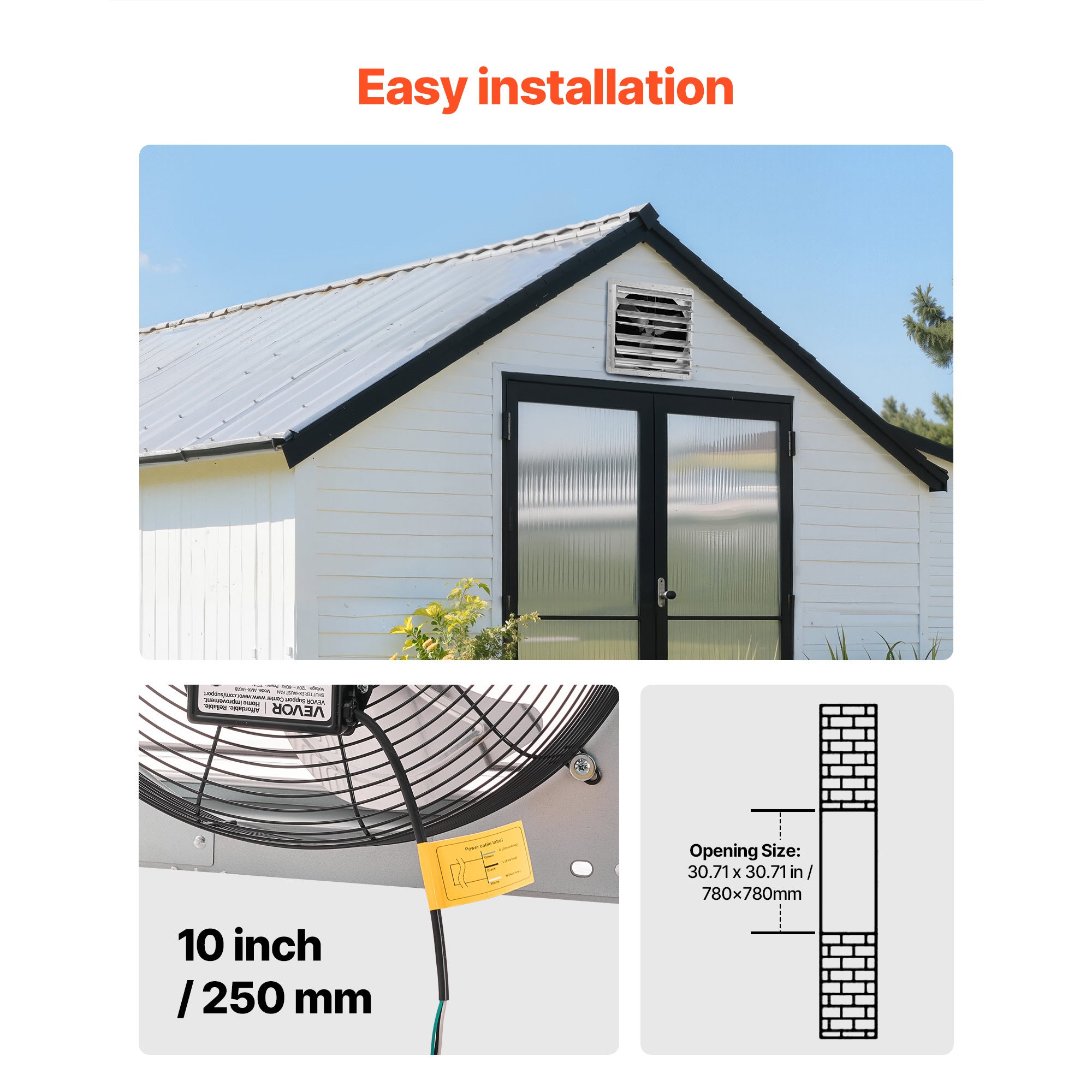 VEVOR 30"/36" Shutter Exhaust Fan, Wall-Mounted Attic Vent Fan, AC Motor, Heavy-Duty Steel Construction, Low Noise, for Shed, Garage, Greenhouse Ventilation & Cooling, Silver