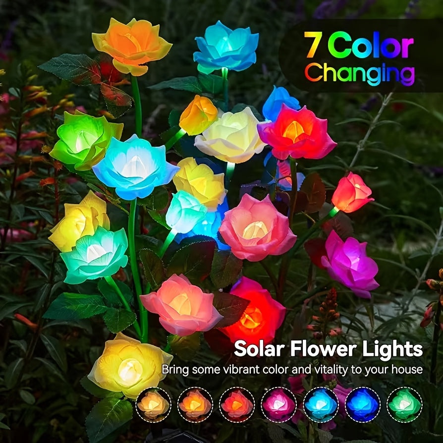 4pcs Solar 5-Rose Flower Light with 20 Flowers LED Artificial Flower Light Outdoor Decoration Courtyard, Garden, Path, Front Door, Lawn Ground Insert Flower Light Gift for Mom's Birthday