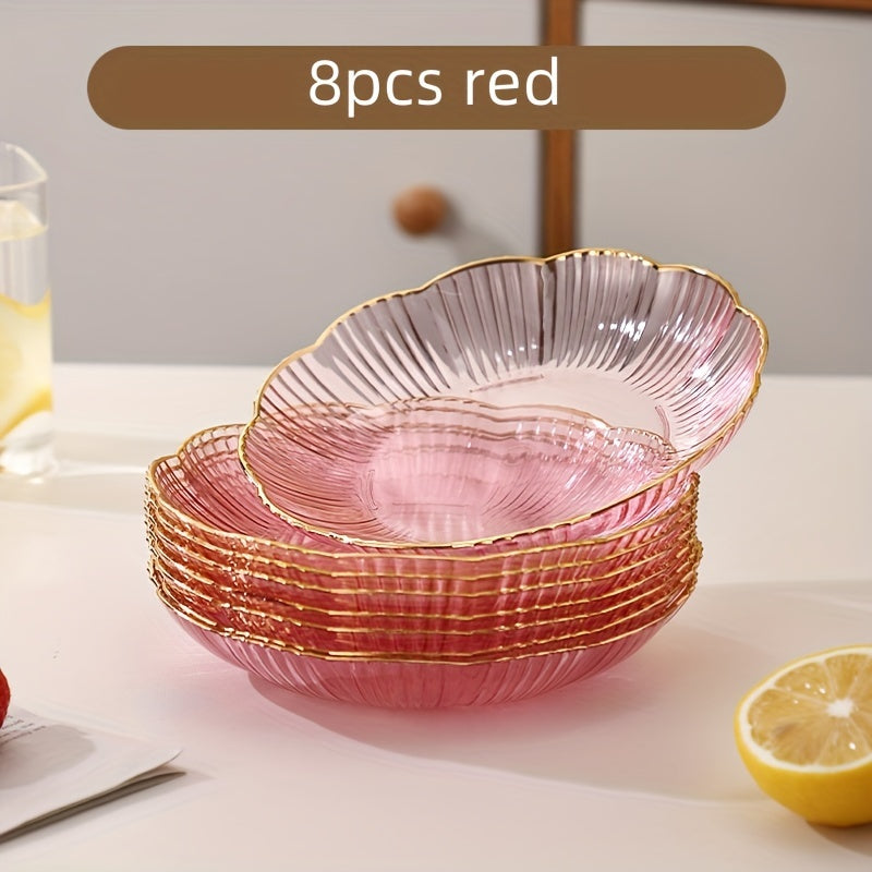 8-Piece Set Plastic Gold Rim Flower Plate, Trash Plate, Bone Plate, Fruit Plate, Dessert Plate, Cake Plate, Snack Plate, Breakfast Plate – Kitchen Supplies