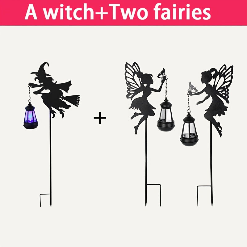2-Piece Solar Fairy Shadow Light - Perfect Floor-Standing Decoration for Garden, Colorful Garden Ornament, IP44 Splash-Proof Solar Charging, Suitable for Outdoor Spaces, Camping Decoration, Valentine's Day Gift (Colorful Light / Warm Light)