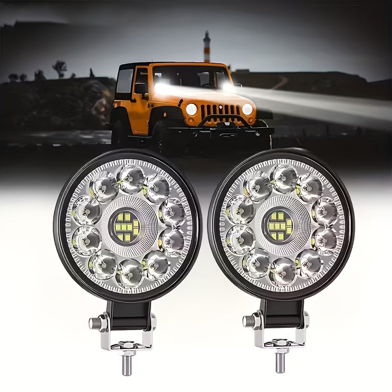 YIGEDENG 2-pack mini round/square LED work light, 6000K white light, 21 LEDs/28 LEDs modified off-road headlight, suitable for off-road vehicle/motorcycle/engineering vehicle modification auxiliary light