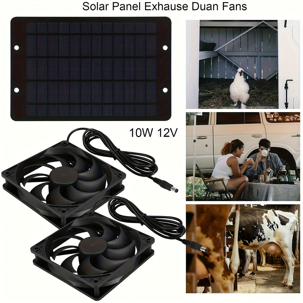 10W/12V Dual Fan Solar Powered Electric Ventilator, Solar Ventilation Exhaust Fan Kit for Outdoor Air Circulation, Ideal for Chicken Coop, Greenhouse, Shed, Pet House and Window Use, Battery-Free Operation