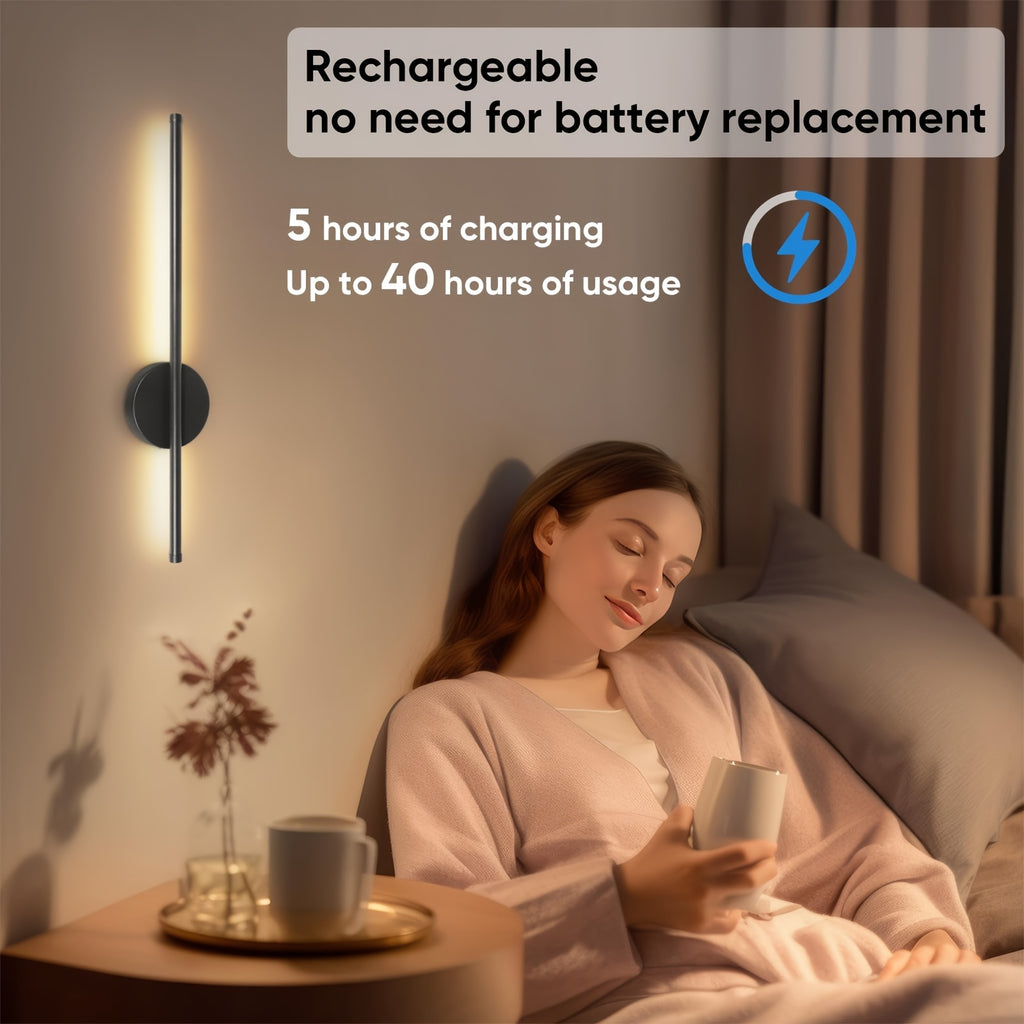 1-Pack Remote Control LED Wall Light, Wall Fixture Equipped with 4400mAh Rechargeable Battery, Supports 3 Color Temperatures and Dimming Function, Magnetic 360° Cordless Rotation, Suitable for Bedroom Bedside (Black)