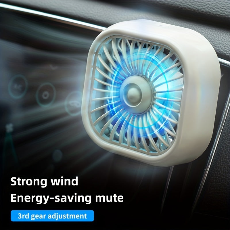 Portable Car Air Vent Fan, USB Powered Mini Fan with Gradient RGB Atmosphere Light, Universal Car Cooling Fan for Front/Rear Vents