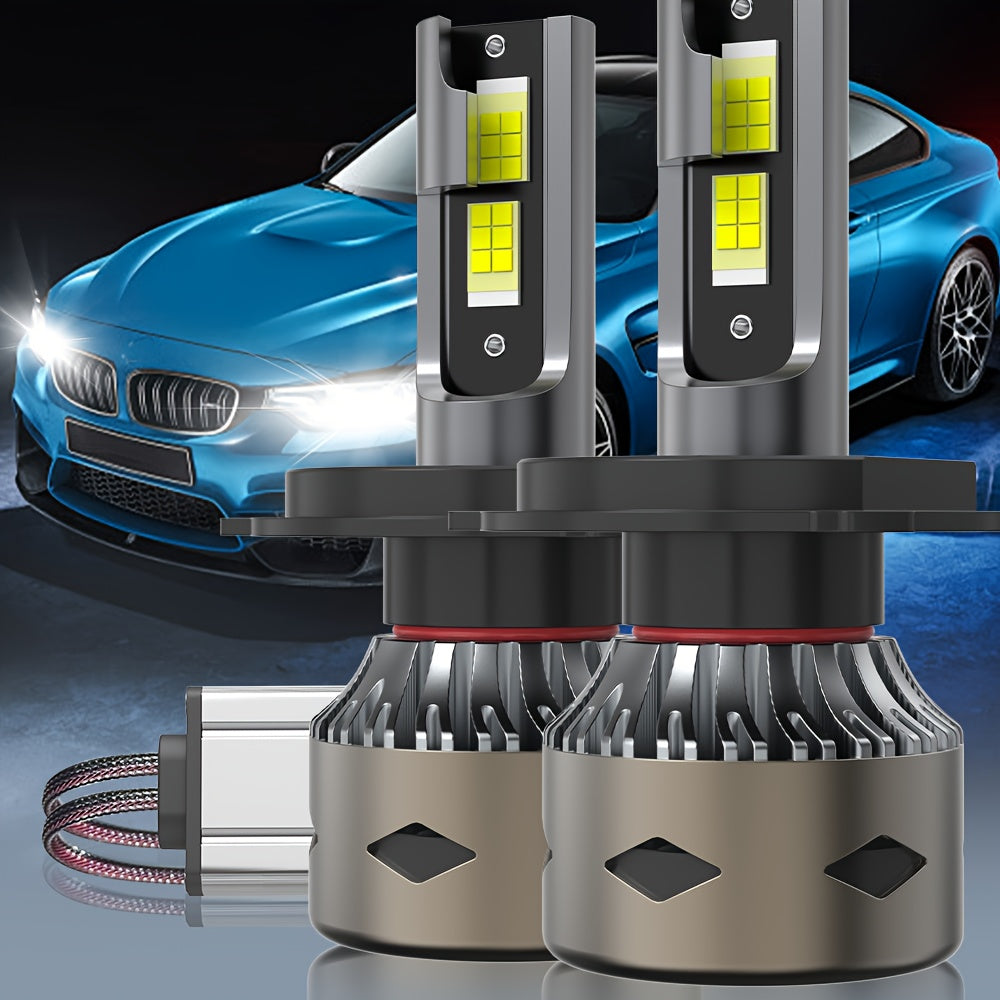 2 LED Car Headlights, 6500K White Light, High/Low Beam Dual Mode, 600% Brightness Increase, CSP Chip, Aluminum Housing, 12-24V Voltage, Battery-Free Installation, Compatible with H4 H1 H7 H11 9005 9006 9012 HB3 HB4