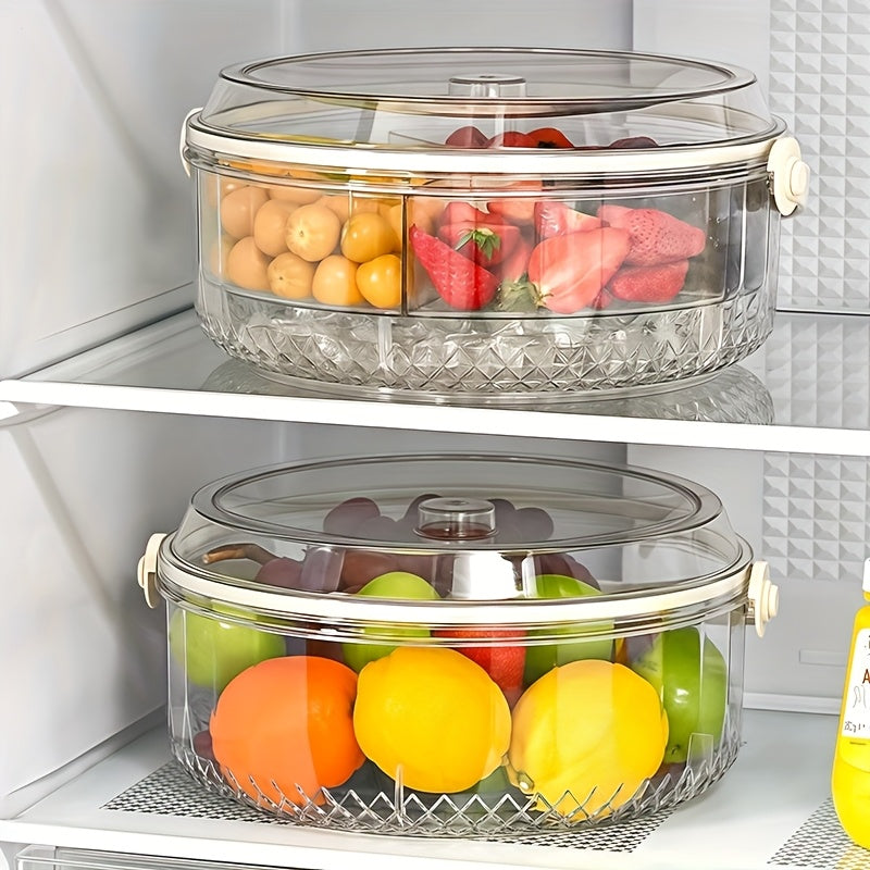 Clear Divided Vegetable Serving Tray with Lid & Dip Section – Rotating Fruit Platter for Parties, Outdoor Picnics, Catering, Takeout & Food Delivery – Ice Cold Handled Basket for Fridge – Perfect for Snacks