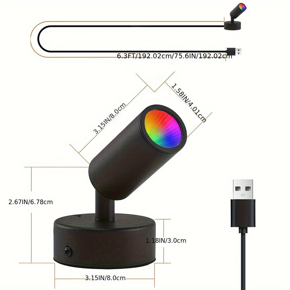 10W LED spotlight indoor RGB color-changing uplight/downlight with remote control, Christmas spotlight plant decoration light with switch, Halloween party decoration, 6.3ft USB cable