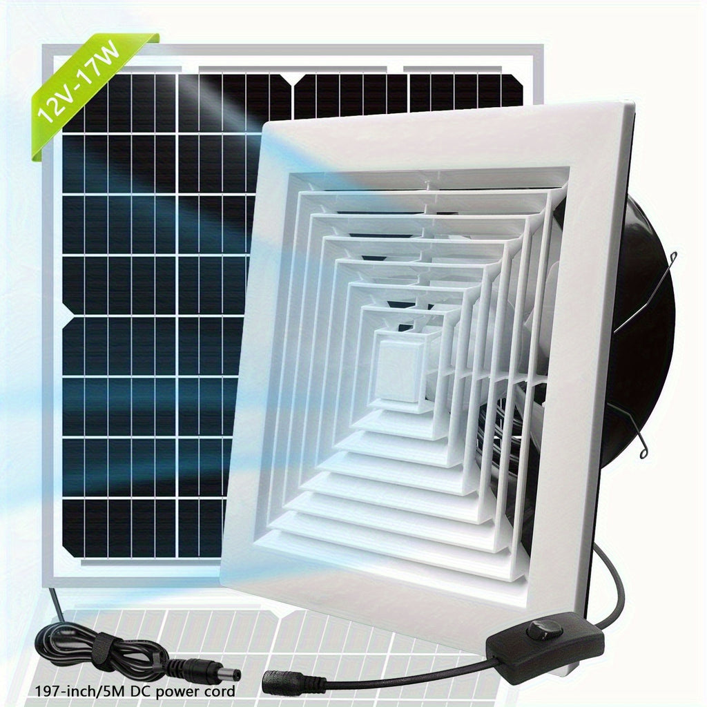Portable 8 Inch Solar Fan with 17W Solar Panel - Lightweight DC Voltage Design, Perfect for Camping, Hiking, Travel, Greenhouse, RV and Dog House Ventilation