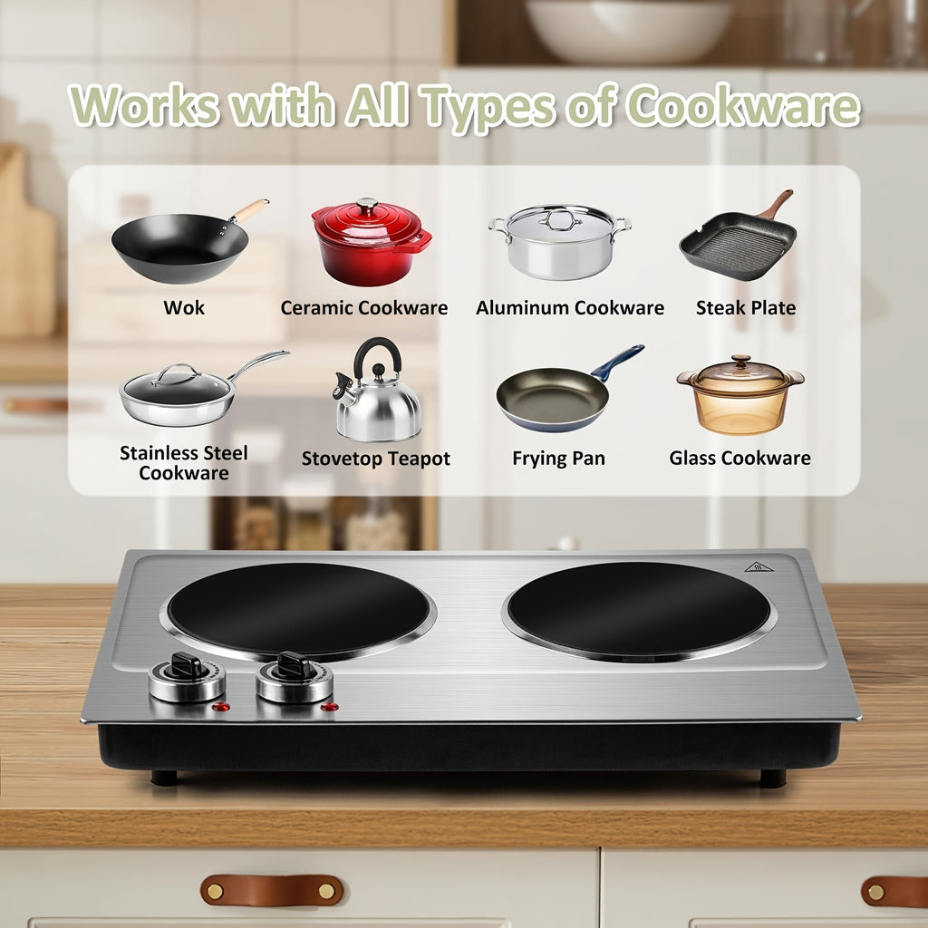 CUSIMAX Electric Hot Plate, 1800W Stainless Steel Single Burner with Temperature Control, Heats in Seconds, Perfect for RV / Home / Camping